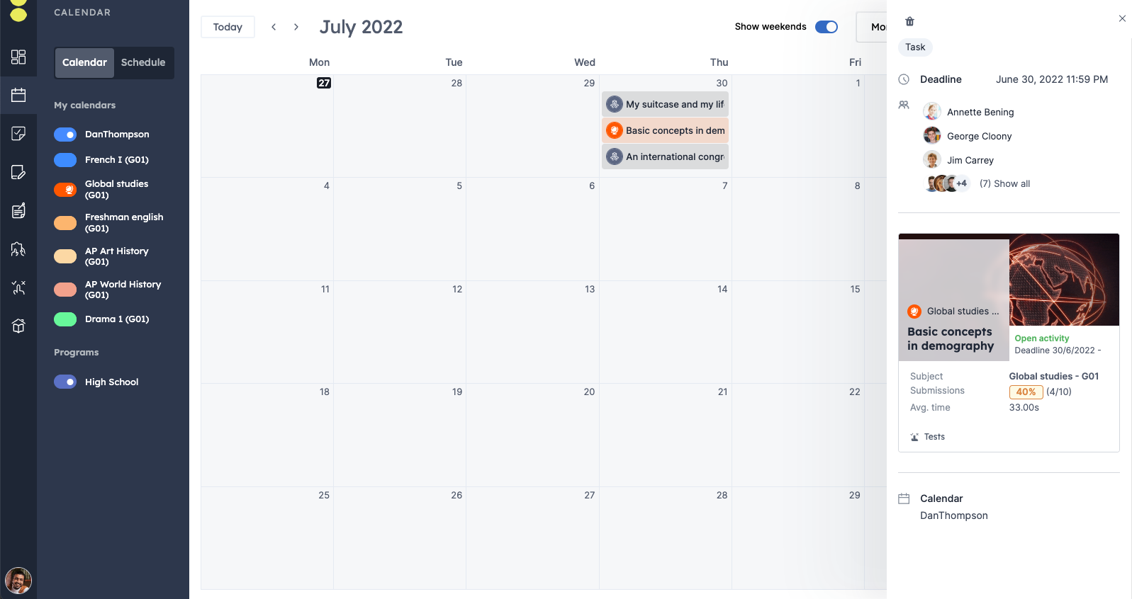 Automatic calendar event, created when assigning an activity